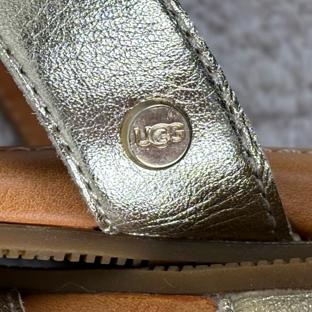 Ugg Sandals Womens 11 Gold Metallic Teague Slip On Slides Slippers Flats - Picture 4 of 15